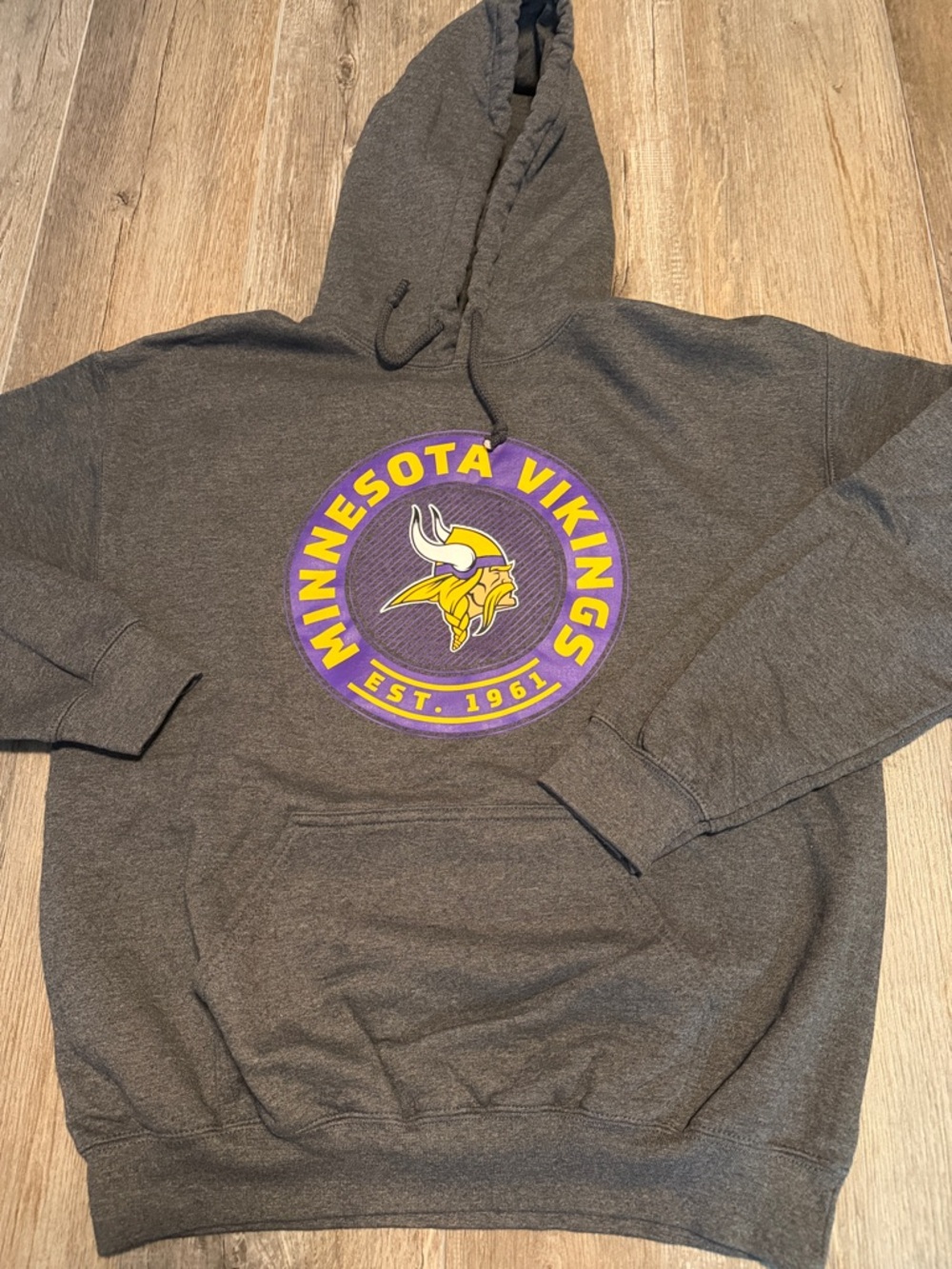 NFL Team Apparel Minnesota Vikings Dark Gray Hoodie with Purple & Gold Logo